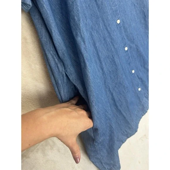 Old Navy Womens XXL Blue Denim Shirt Dress Short Sleeve Button Front Cotton - Picture 3 of 7